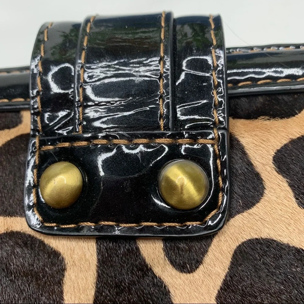Rafe Leopard Print Clutch with Black Patent Trim and Gold Hardware